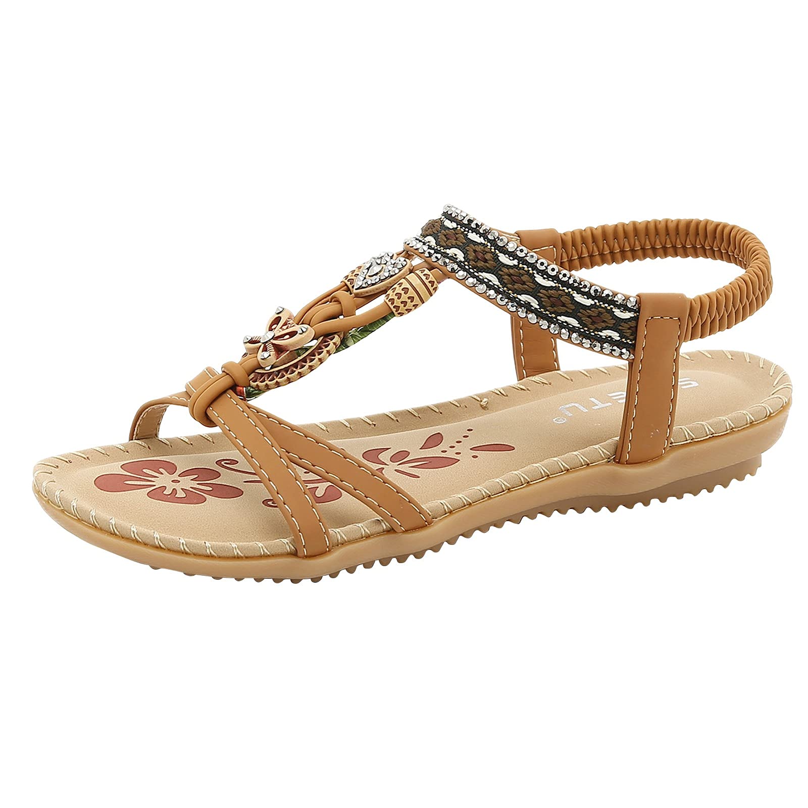 Bohemian Retro Beaded Zipper Rhinestone Roman Sandals for Women - Flat & Platform Summer Sandals for Beach, Vacation, and Casual Outfits