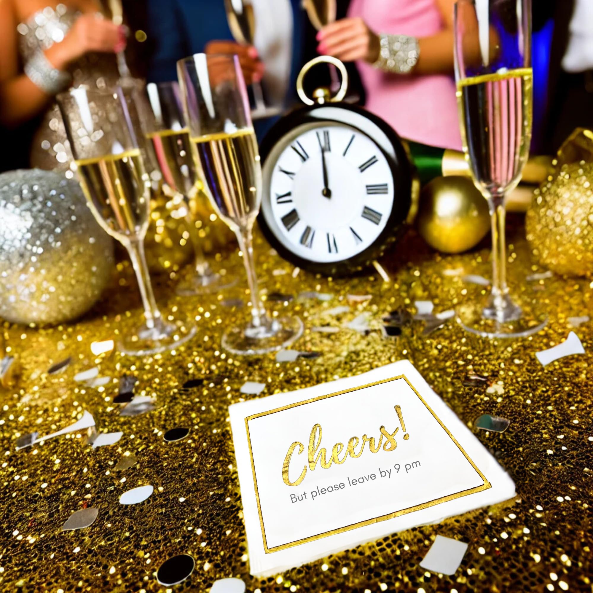 Funny Disposable Cocktail Napkins 50-Pack - 'Please Leave By 9' Cheers Napkins for Weddings, Parties, Birthdays & Holidays - Perfect for Bar Decor, Bridal Showers & Cocktail Receptions