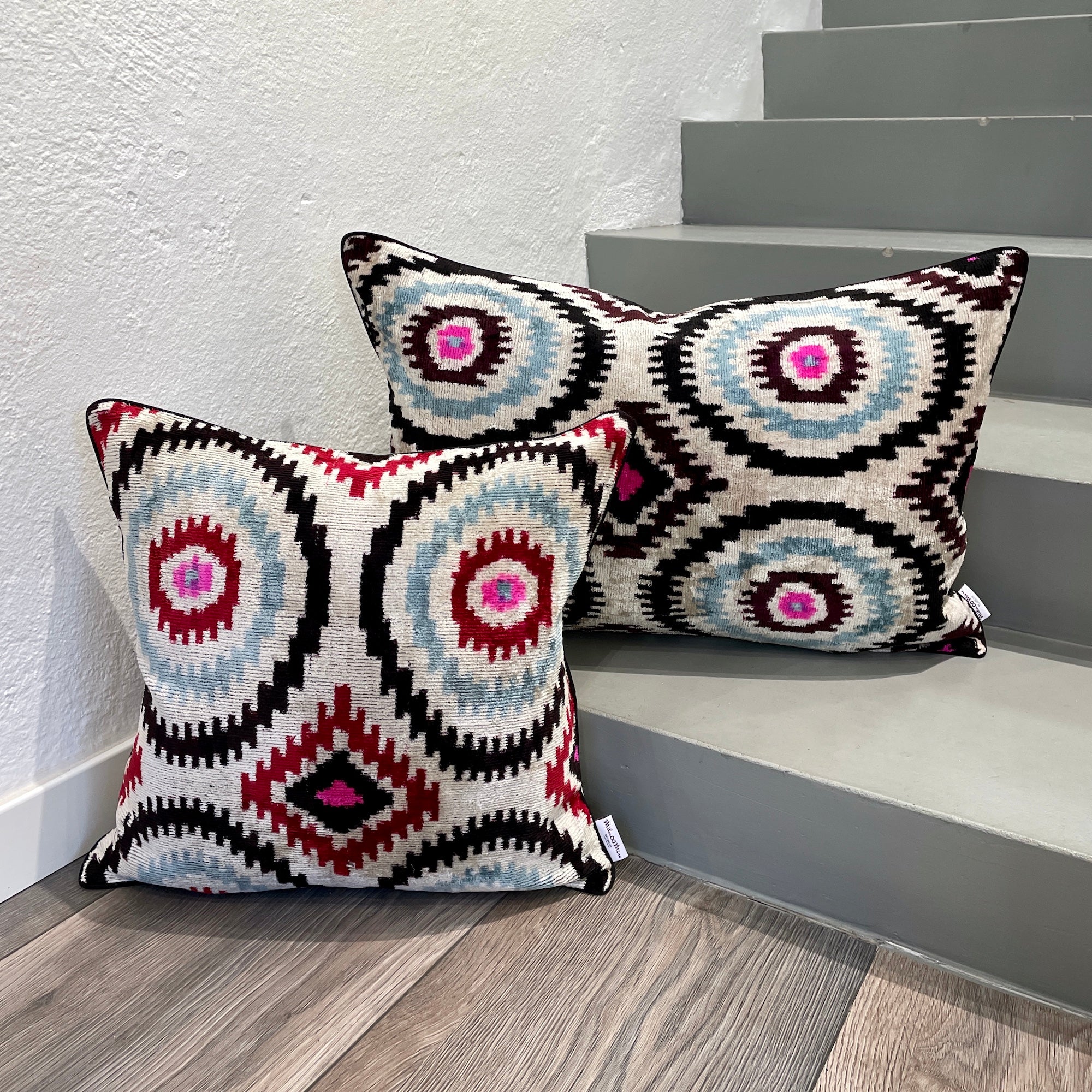 Luxury Velvet Ikat Owl Cushion Cover - Bohemian Home Decor Pillow Case for Sofa, Bed, Nursery - Handmade Decorative Throw Pillow for Living Room, Bedroom, Nursery Decor