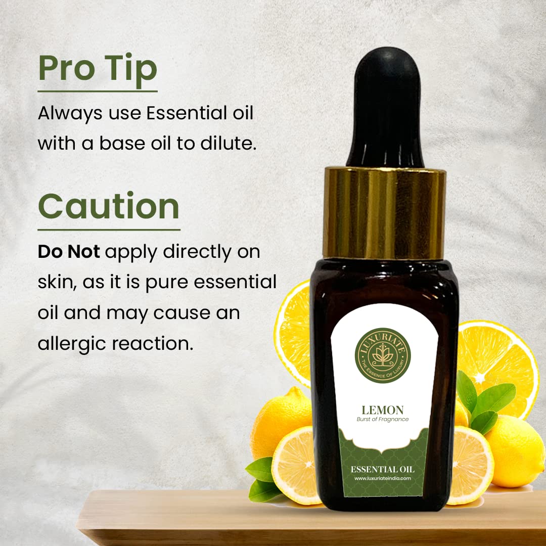100% Pure Natural Lemon Essential Oil for Hair Growth, Skin Care, Acne Treatment & Aromatherapy - 10ml Diffuser Oil for Home Fragrance, Relaxation & Stress Relief | Perfect for DIY Beauty, Massage & Spa