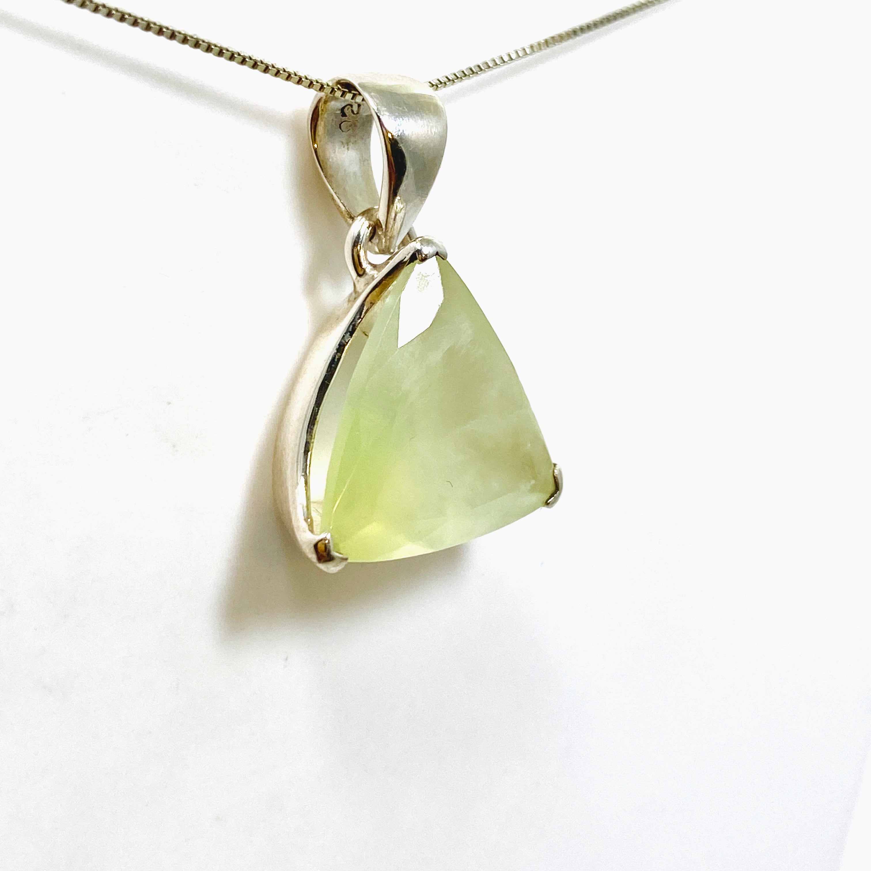 Natural Prehnite Gemstone Triangular Faceted Pendant Necklace - Elegant Healing Crystal Jewelry for Women - Perfect for Meditation, Yoga & Spiritual Gifts