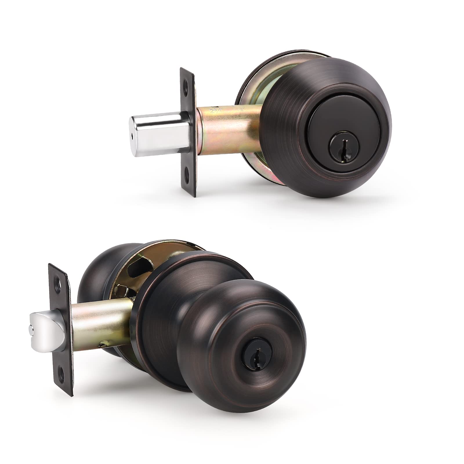 10-Pack Oil Rubbed Bronze Door Knob and Deadbolt Set - Keyed Alike Single Cylinder Entry Lock with Round Knob for Home Security | Front Door, Apartment, Office & Commercial Building Installation