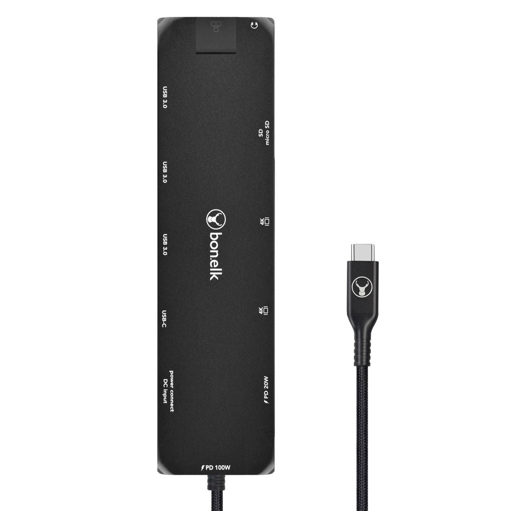 Bonelk Long Life USB C to 12-in-1 Multiport Powered Hub with 4K HDMI, Ethernet, SD Card Reader - Black | Ideal for MacBook, iPad Pro, Dell XPS & Home Office Setup