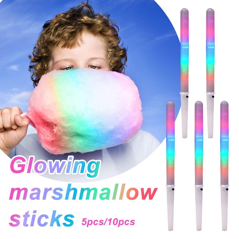 Glow in the Dark Cotton Candy Sticks - Reusable LED Glow Sticks for Cotton Candy Machines - Colorful Light Up Cones for Parties, Carnivals & Night Events