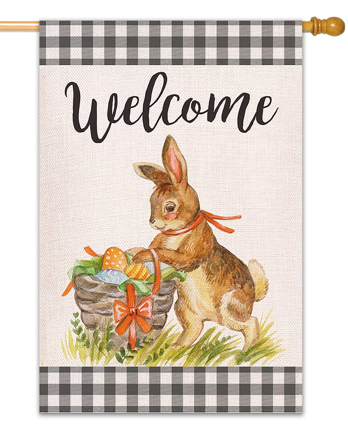 Double Sided Easter Garden Flag - 28x40 Inch Vertical Burlap Bunny Rabbit Eggs Banner for Farmhouse Yard Decor | Outdoor Spring Easter Decoration | Perfect for Front Porch, Lawn, Garden & Holiday Celebrations