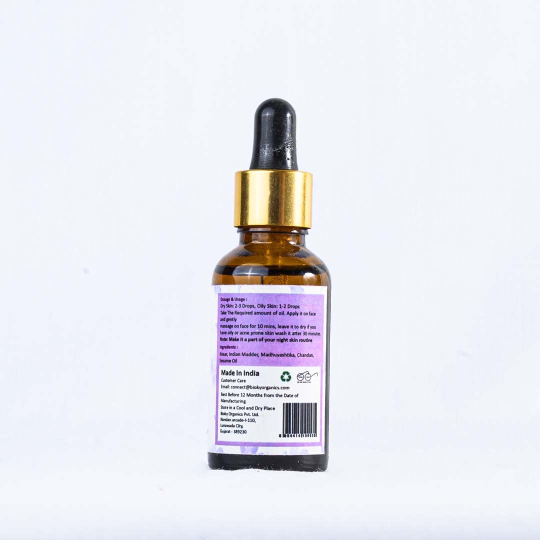 Bioky Organics Kumkumadi Face Oil (30ml) - Natural Glow & Acne Prevention, Reduces Dark Spots & Pigmentation for Radiant Skin | Perfect for Daily Skincare Routine & Nighttime Treatment