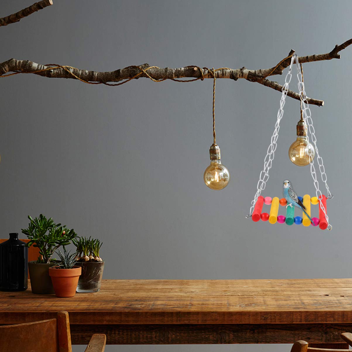 Balacoo Wooden Parrot Swing Toy with Bell - Chewable Hanging Bird Toy for Parrots, Parakeets & Small Birds - Perfect for Cage Play & Exercise