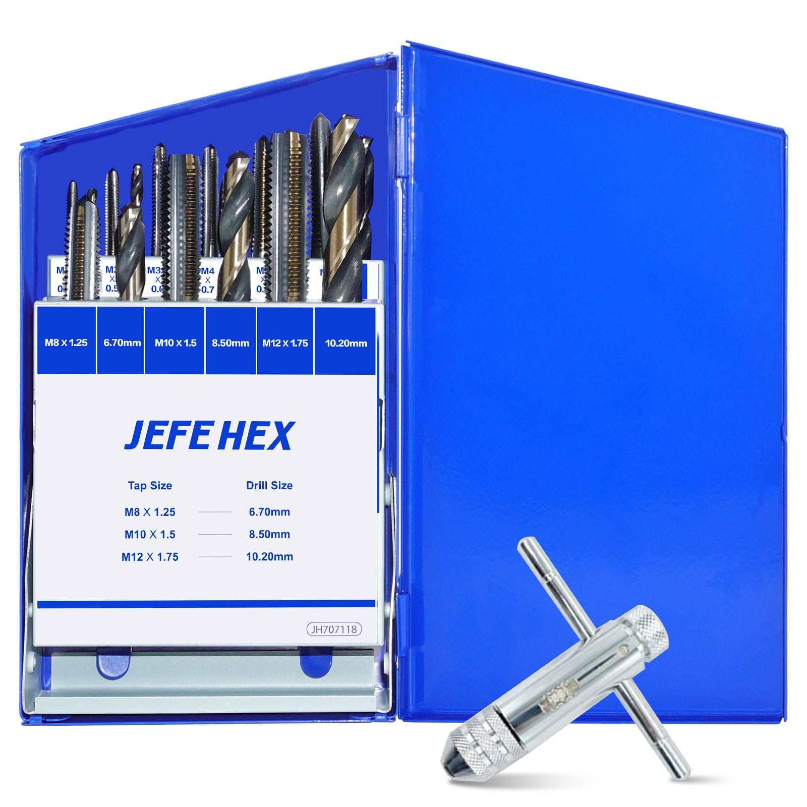 Premium 18-Piece Metric Drill and Tap Set - M2.5 to M12 HSS Jobber Length Drill Bits & Hand Plug Taps with T-Handle Ratchet Wrench & Metal Storage Case - Perfect for Metalworking, DIY Projects, and Professional Machining