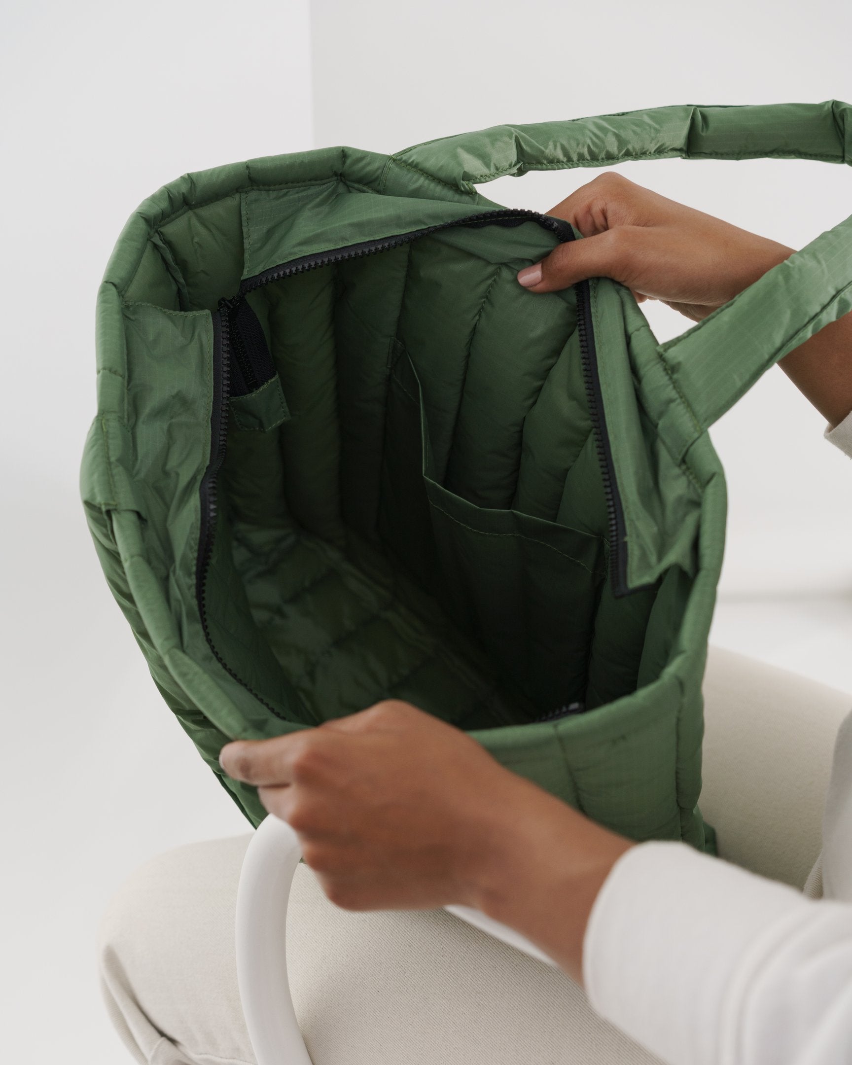Baggu Puffy Tote Bag - Eco-Friendly Reusable Shopping Tote with Eucalyptus Print | Perfect for Groceries, Beach Trips & Everyday Use