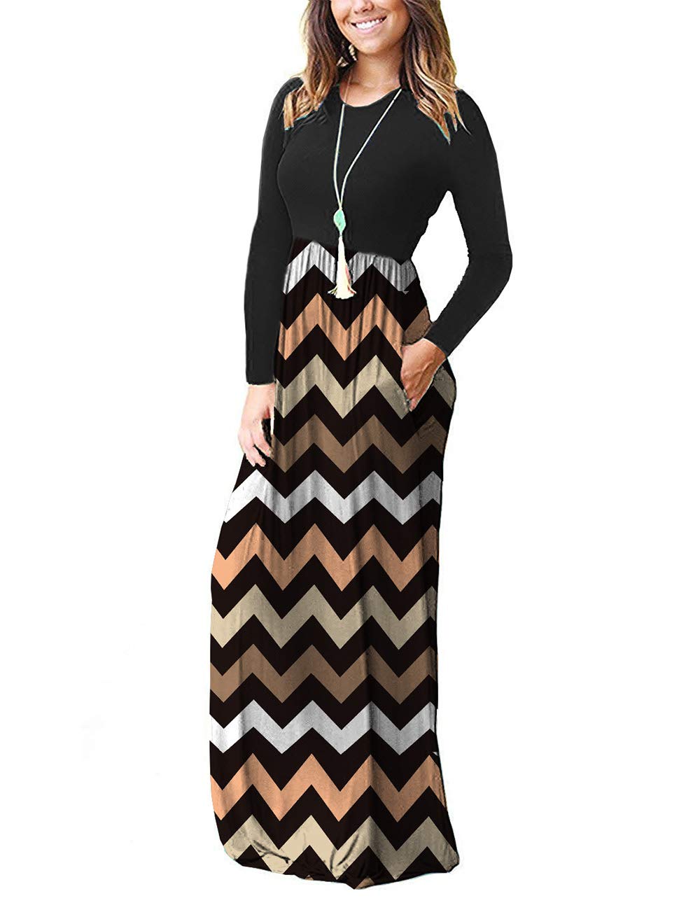 MISFAY Women's Long Sleeve Maxi Dress - Loose Fit Casual Plain Long Dress with Pockets | Perfect for Everyday Wear, Beach Cover Up & Vacation Outfits