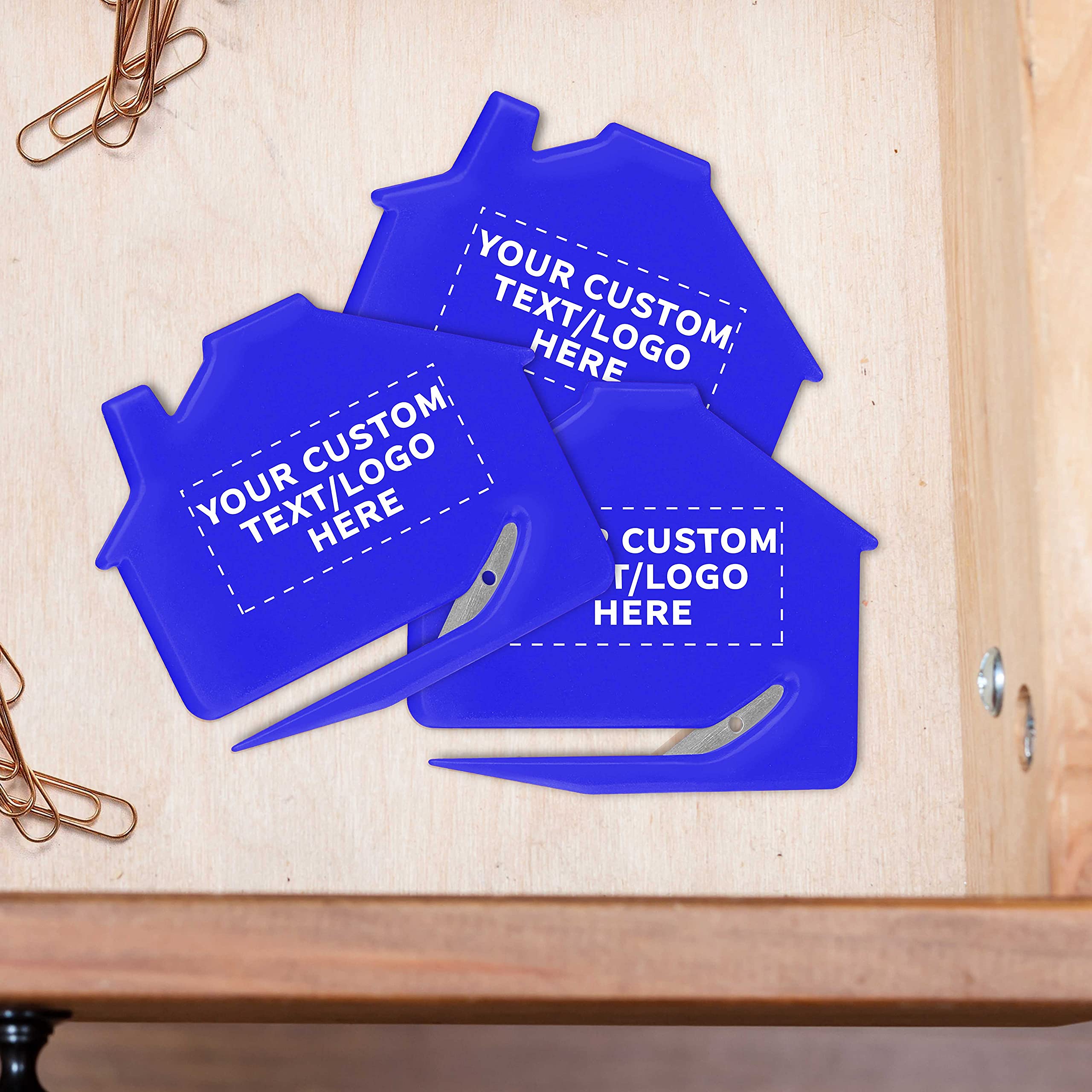 Personalized Custom House Letter Openers Set of 10 - Bulk Pack for Home & Office Use - Elegant Blue Letter Openers - Perfect for Mail Opening, Gifts, and Office Supplies