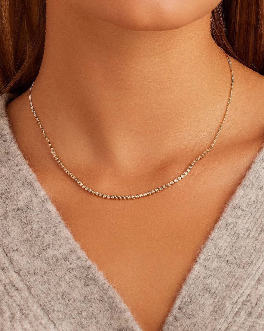 Elegant Classic Diamond Row Necklace for Women - 14K White Gold Dainty Layering Chain Jewelry - Perfect for Weddings, Anniversaries & Special Occasions