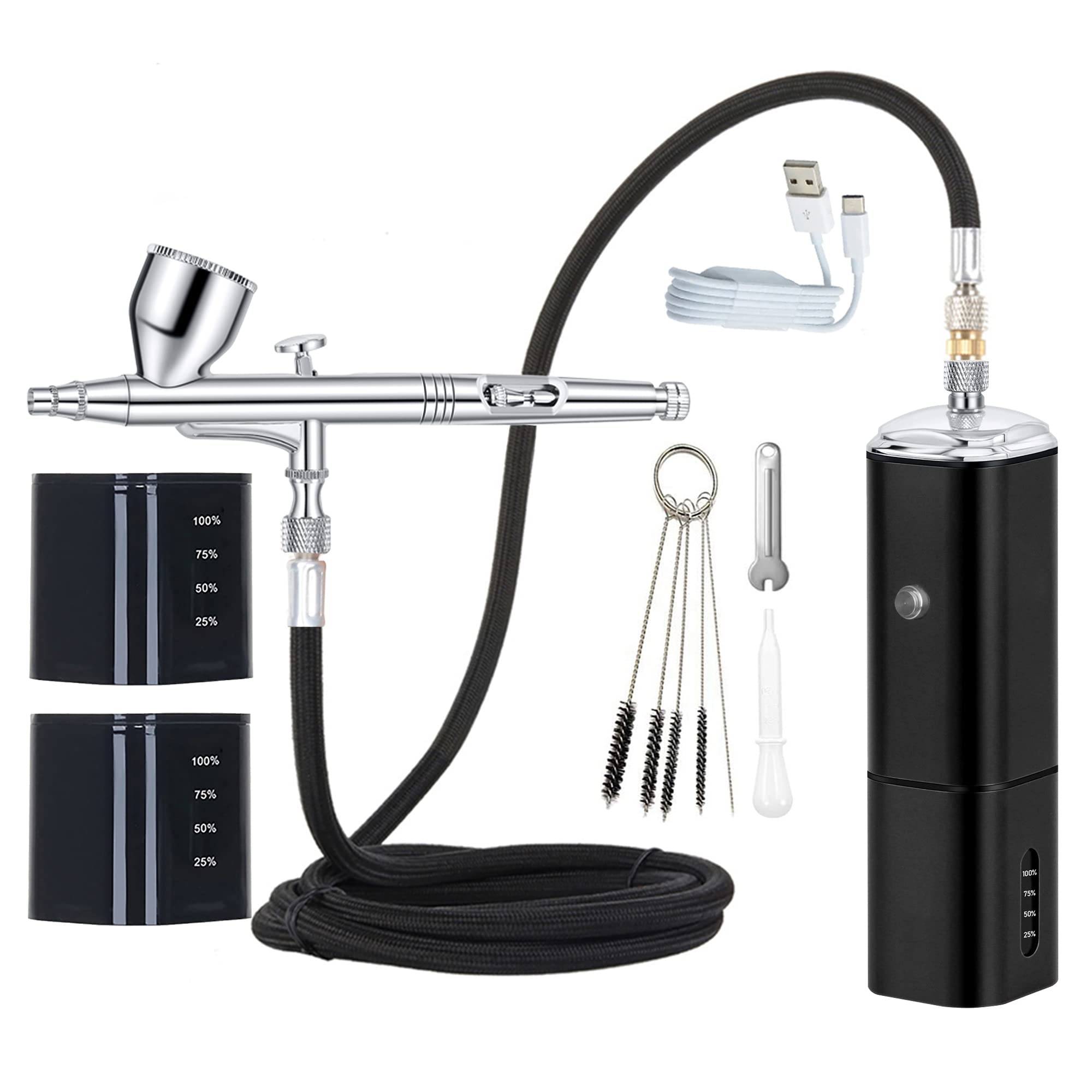 Casubaris Cordless Portable Airbrush Kit with Compressor - Rechargeable Dual Action Airbrush Pen for Barbers, Model Painting, Nail Art & Makeup | Perfect for DIY Crafts, Tattoo Practice & Home Beauty Use