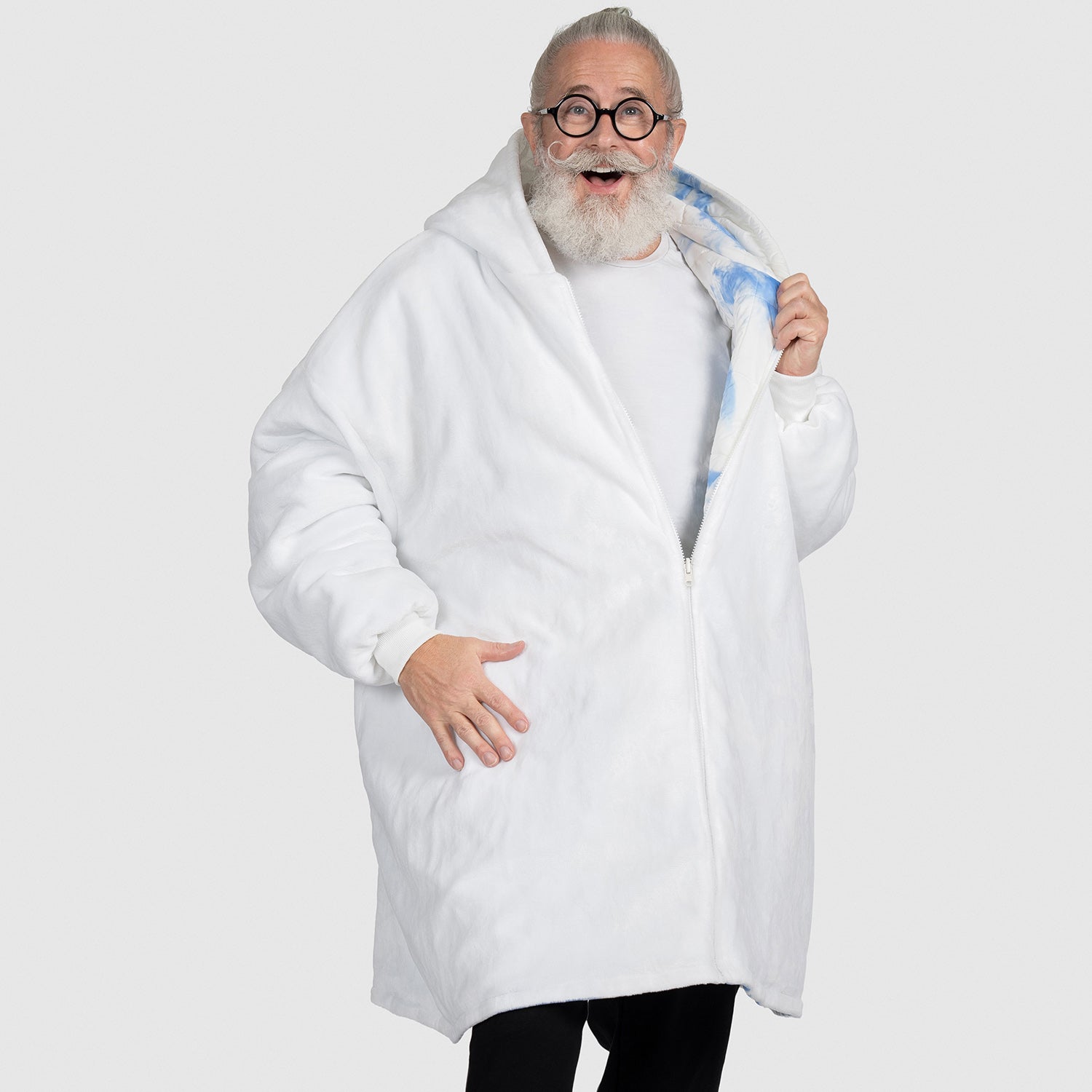Blue Tie Dye Zip Through Outdoor Oodie Hoodie - Cozy Fleece Wearable Blanket for Women & Men - Perfect for Lounging, Camping and Cold Weather Comfort