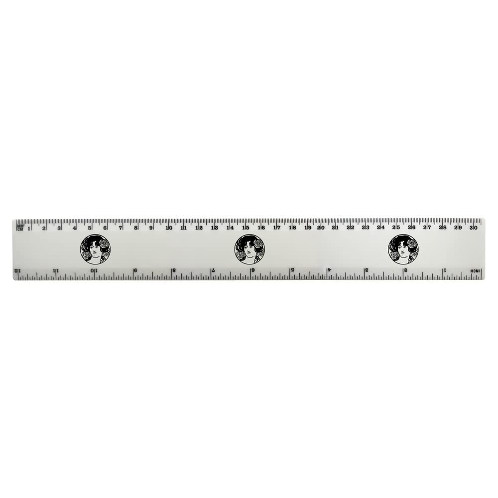 Azeeda 'Art Nouveau Woman' 12 Inch White Plastic Ruler - 30cm School Office Measuring Tool for Students, Artists & Crafters (RL00066740)