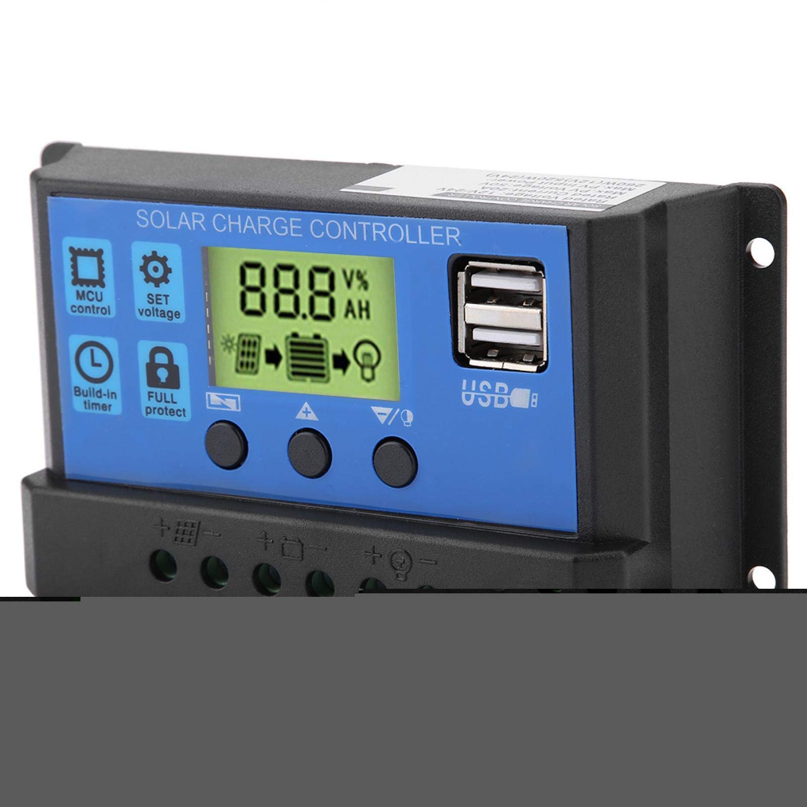 12V/24V Solar Charge Controller with LCD Display - 10A/20A/30A Intelligent MPPT Regulator for Solar Panels | Overcharge & Current Protection | Ideal for RVs, Boats, and Off-Grid Power Systems