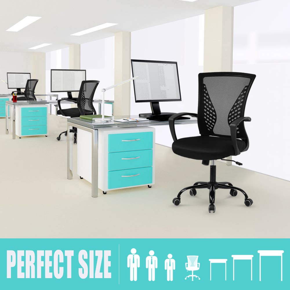 Ergonomic Office Chair with Lumbar Support - Adjustable Mesh Back Executive Chair, Swivel Rolling Task Chair for Home Office & Conference Room - Breathable Comfort for Long Hours (Black) - Perfect for Remote Work, Gaming & Study Sessions
