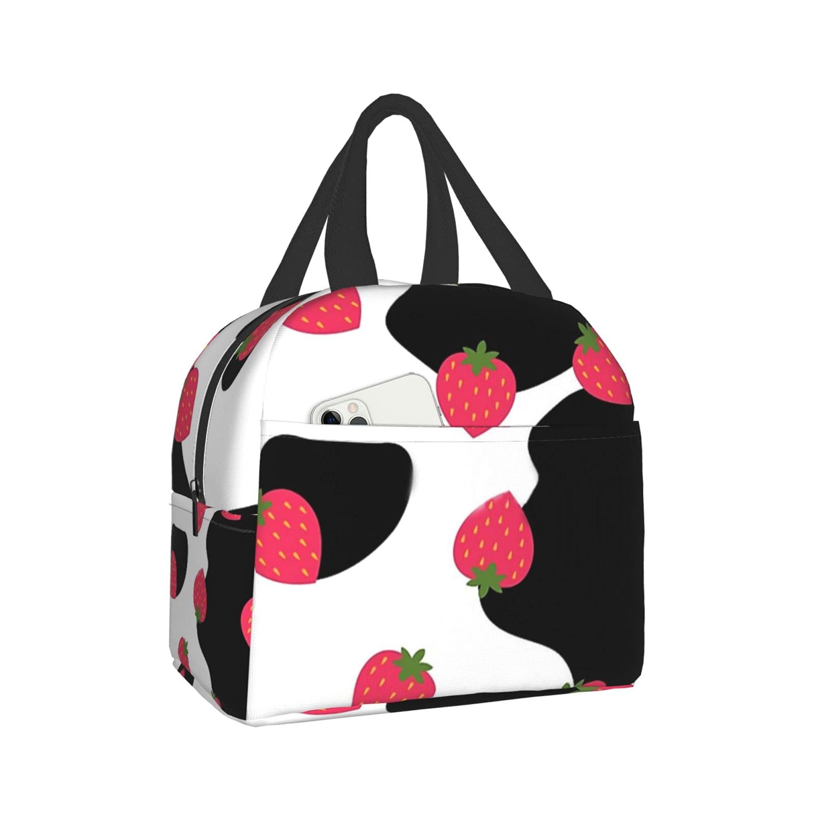 Strawberry Cow Insulated Lunch Box - Durable Reusable Waterproof Picnic Bag for School, Work & Travel - Perfect for Men, Women, Girls & Boys - Ideal for Lunch, Groceries & Outdoor Activities