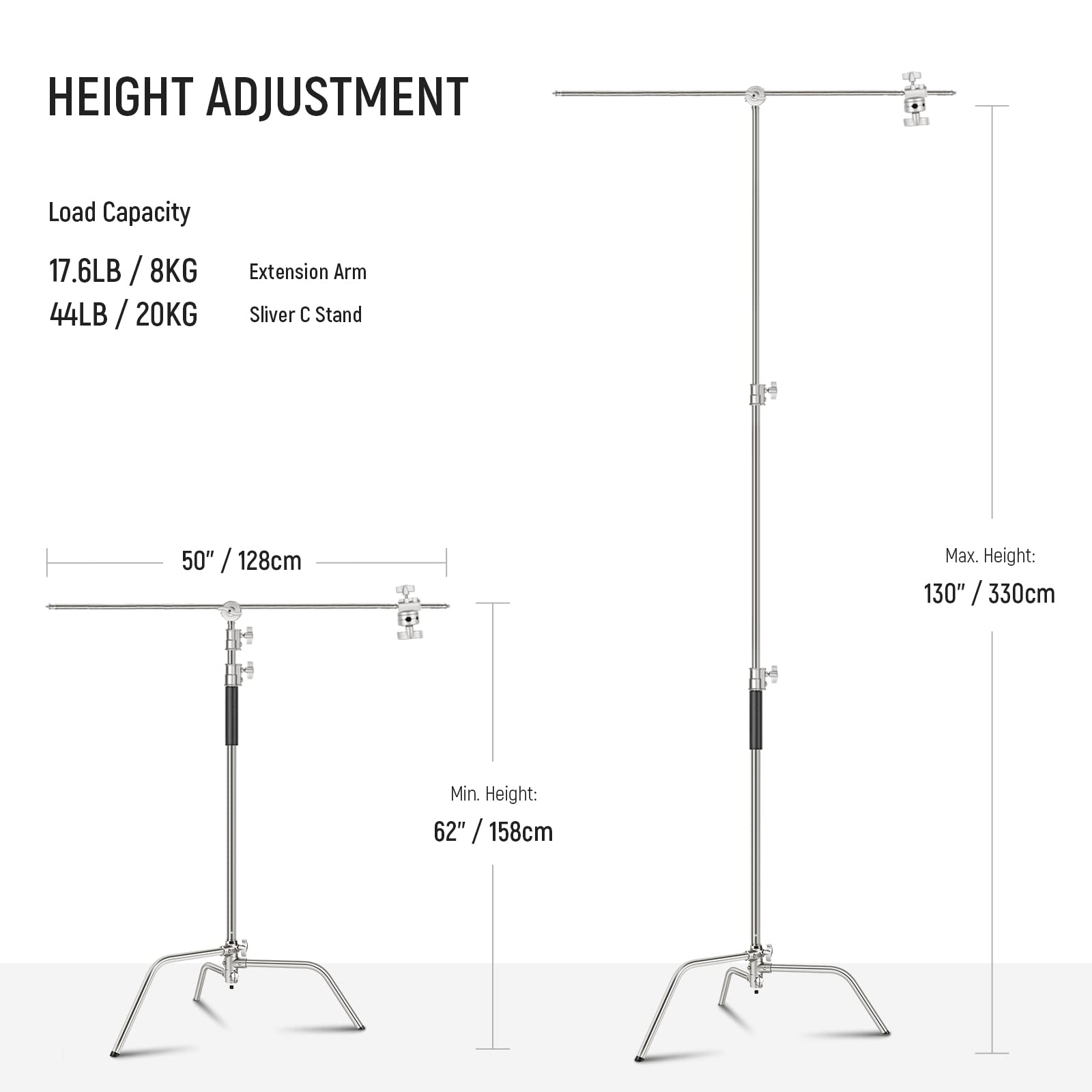 NEEWER Professional C Stand with Boom Arm - 100% Stainless Steel Heavy Duty Photography Light Stand, 10.8ft Max Height with Air Cushion & 4.2ft Holding Arm for Studio Lighting, Softbox, Reflector - Perfect for Photography Studios, Video Production, and Film Sets