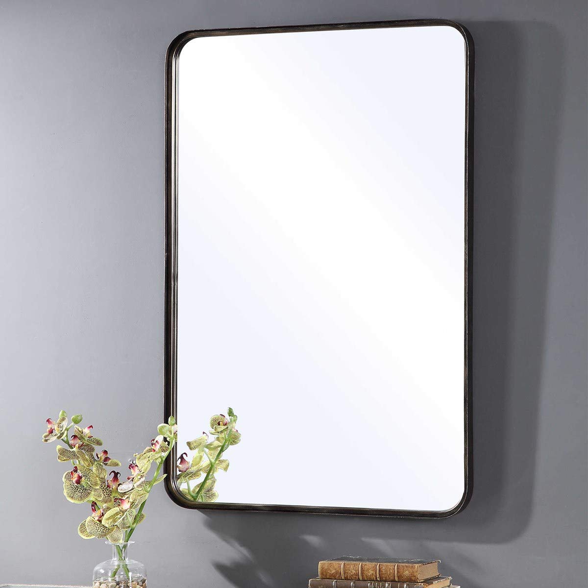 Spinner Moss & Fig Everton Dark Bronze Wall Mirror - 24x36 Inch Contemporary Rectangle Metal Frame with Gold Highlights - Perfect for Living Room, Bedroom, or Entryway Decor