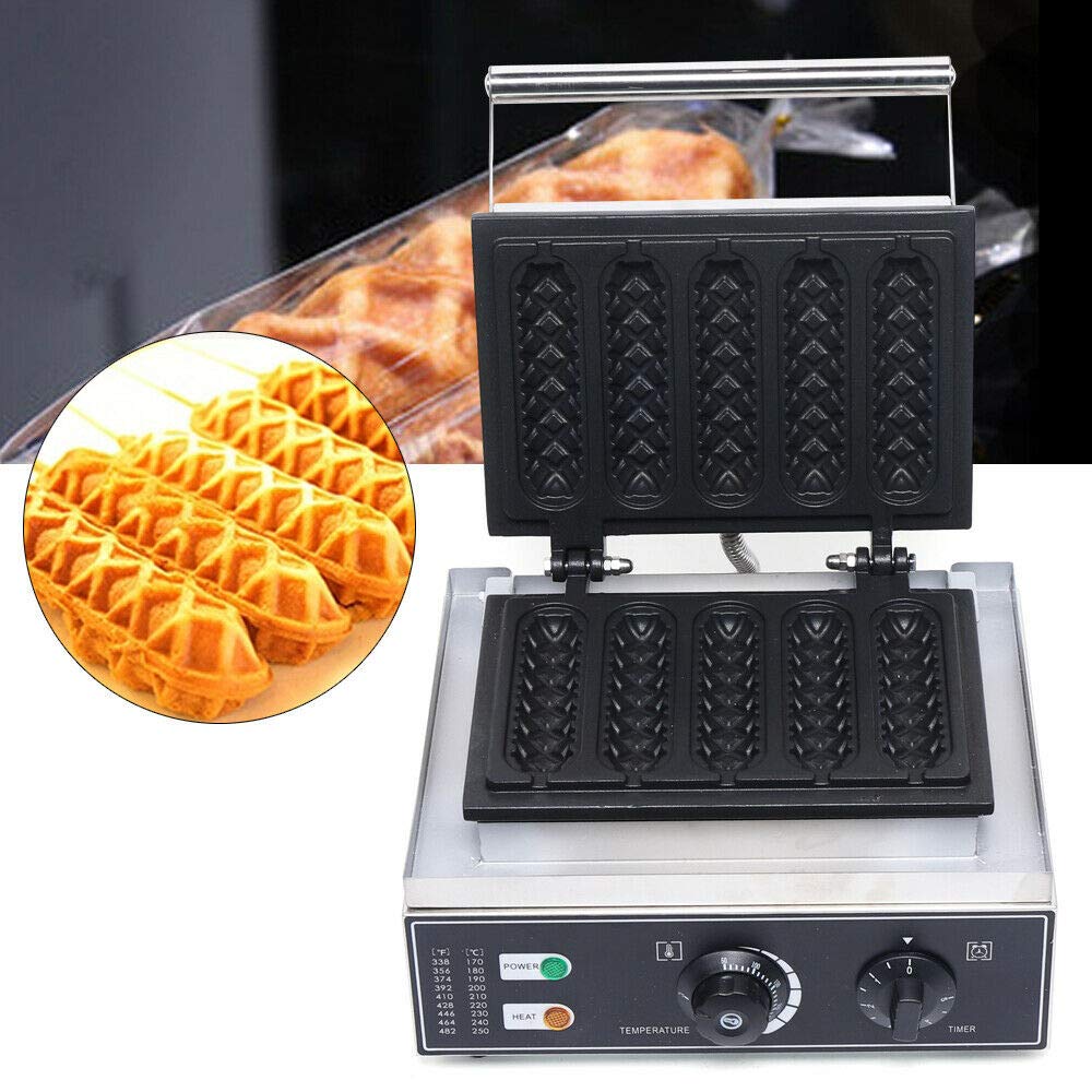 Commercial Waffle Corn Dog Maker - 110V 1500W Electric Hot Dog Press Machine with 5 Non-Stick Plates for Crispy Baking | Perfect for Food Trucks, Carnivals & Home Breakfast