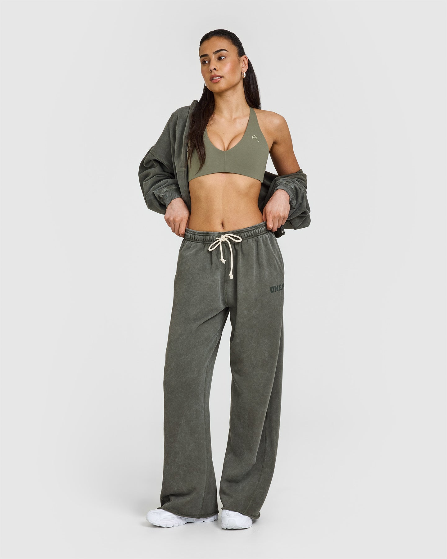 Raw Lounge Wide Leg Joggers for Women - Soft Washed Dark Khaki Casual Pants | Perfect for Yoga, Lounging & Everyday Wear
