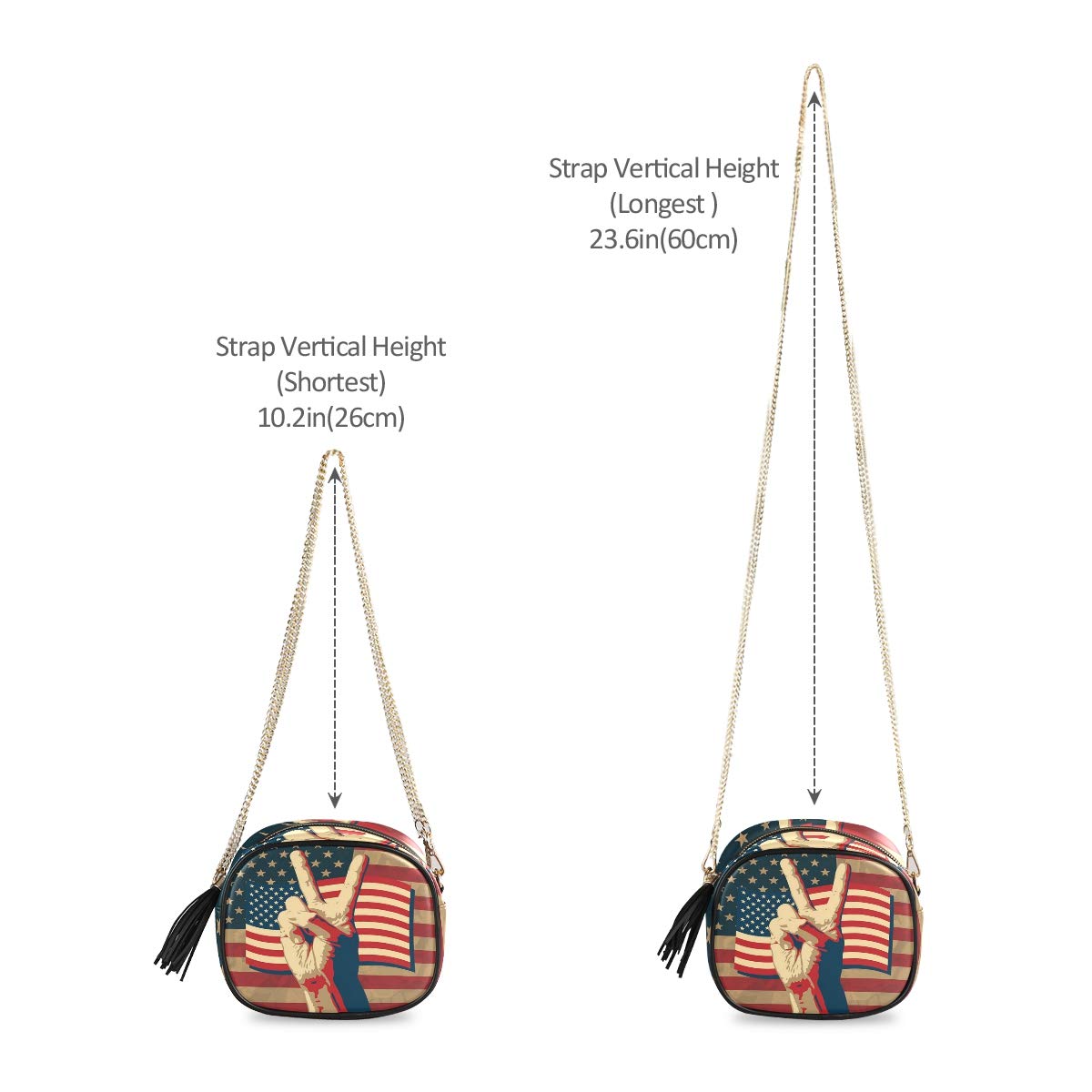 ALAZA Women's PU Leather Crossbody Bag with USA Flag & Tassel - Stylish Shoulder Purse for Casual Outings, Travel & Daily Use
