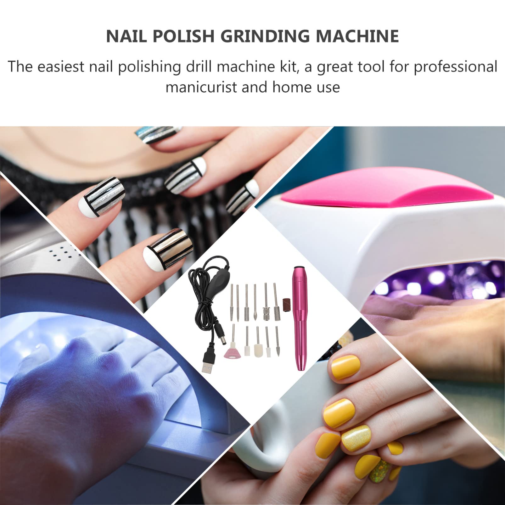USB Electric Nail Drill Kit - Portable Nail File Machine & Polishing Pen for Manicure Pedicure, Home Salon Professional Nail Shaping Tools (Rosy) | Perfect for DIY Nail Care, Beauty Salons & Travel Use