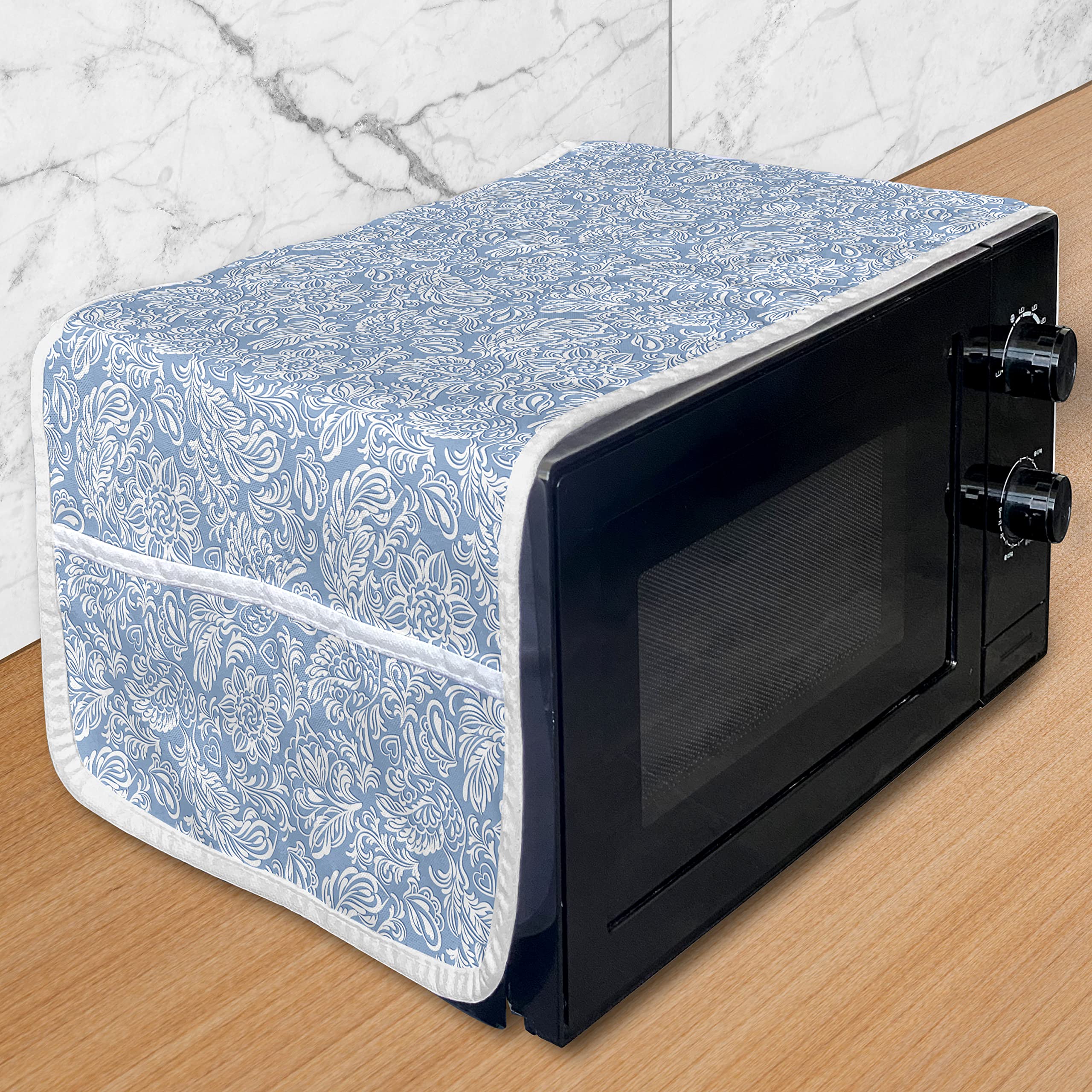 Ambesonne Phoenix Microwave Oven Cover - Baroque Style Bird Rococo Swirls Leaf Damask Print - Water Resistant Kitchen Organizer with Pockets - 36
