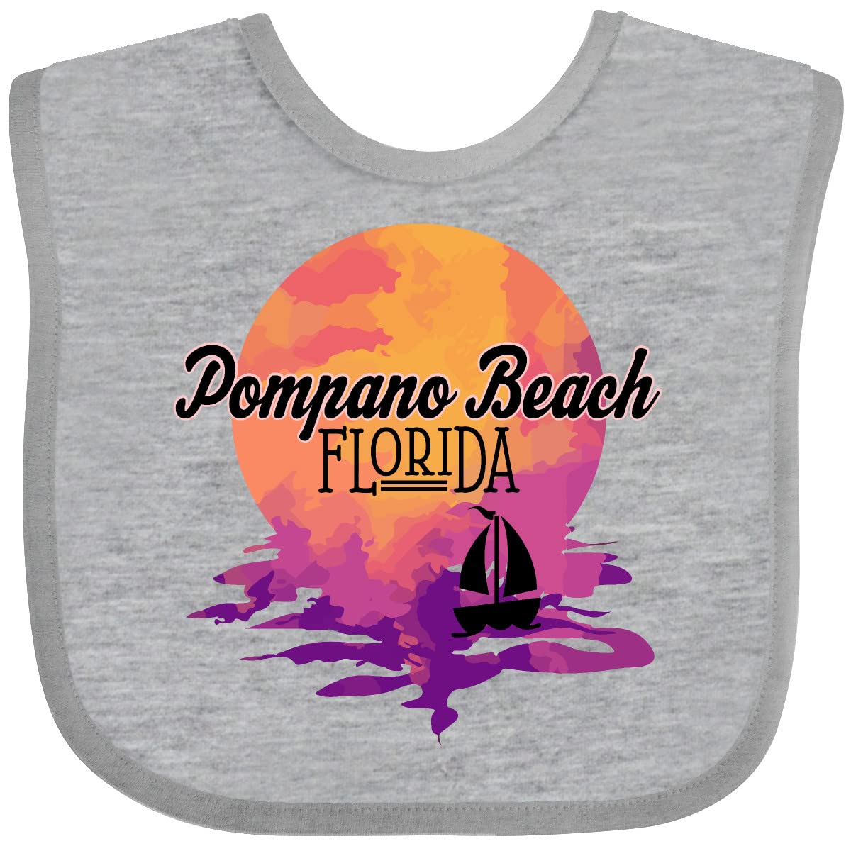 Inktastic Pompano Beach Florida Vacation Sunset Baby Bib - Soft Cotton Infant Feeding Bib for Mess-Free Meals - Perfect for Beach Trips, Family Outings, and Everyday Use
