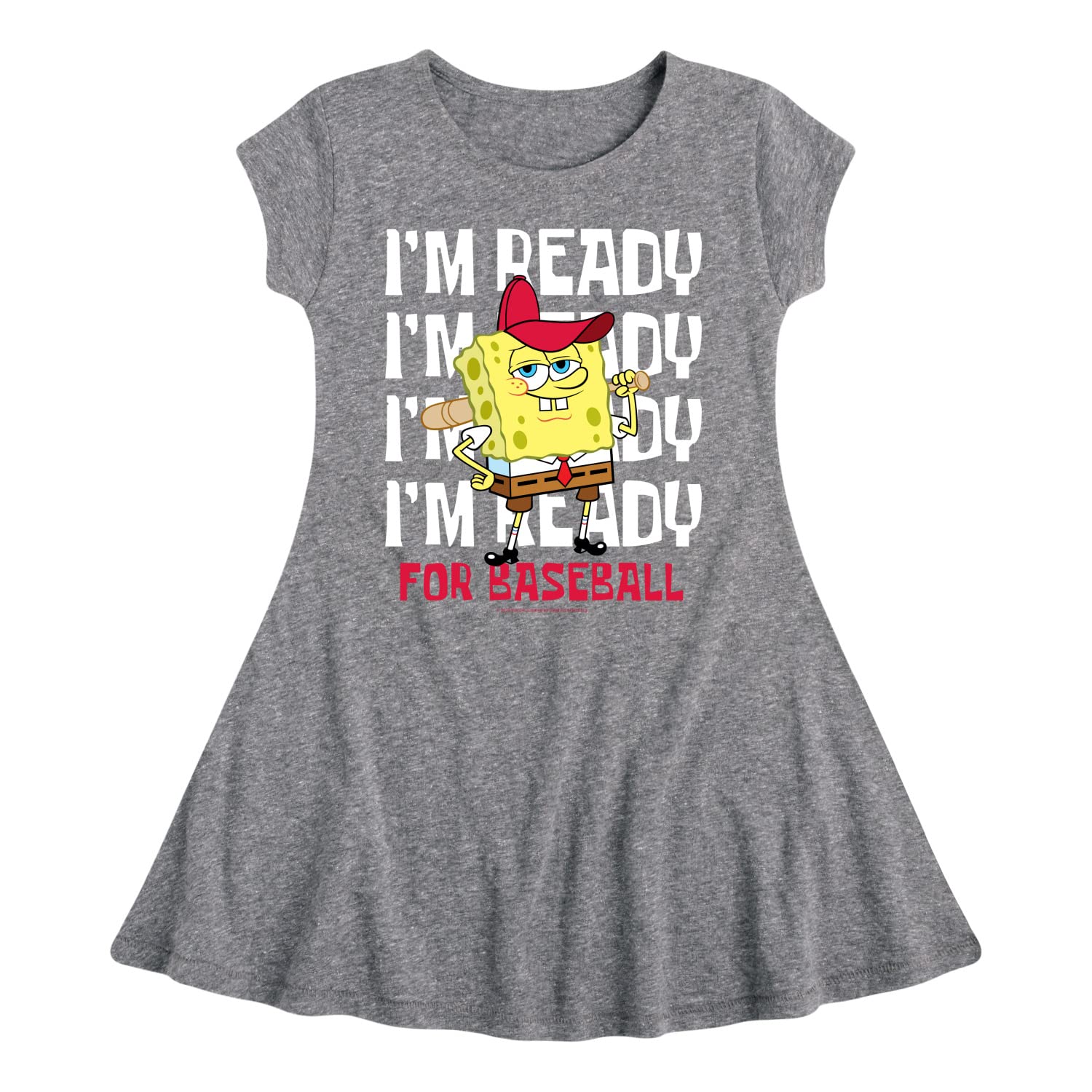Spongebob Squarepants Baseball-Themed Fit & Flare Dress for Toddler & Youth Girls | Hybrid Apparel | Perfect for Game Day, Birthday Parties & Casual Wear