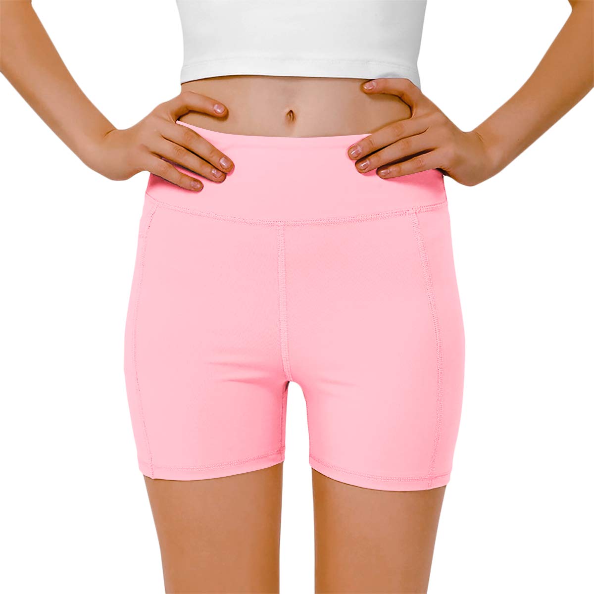 HIAMIGOS Women's High Waisted Yoga Shorts with Pockets - Non See Through Workout Shorts for Gym, Running & Cycling - Perfect for Fitness, Lounge & Activewear