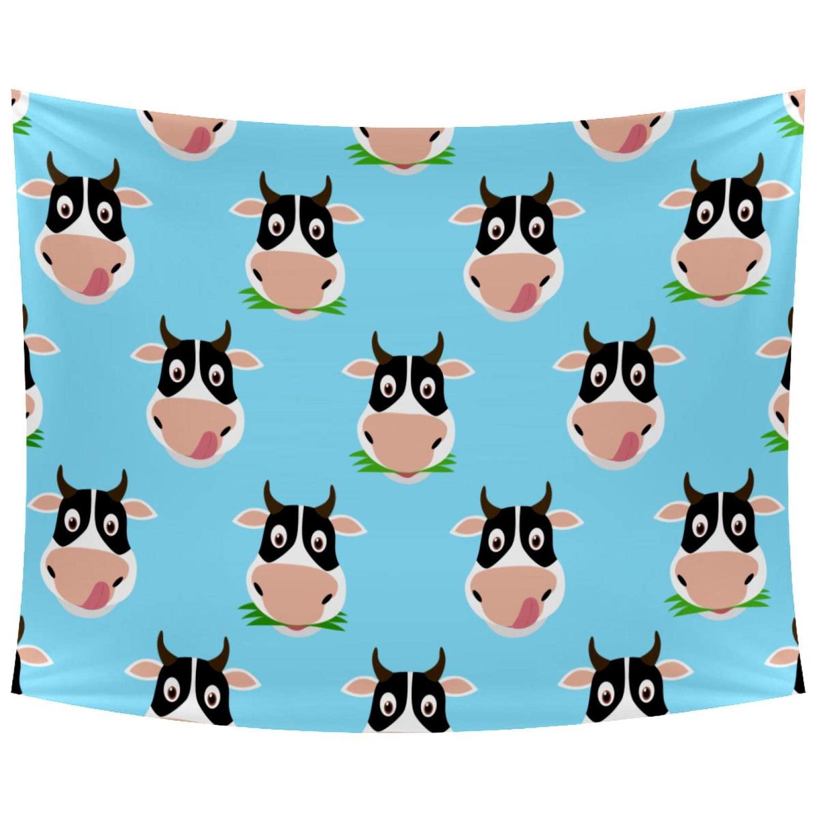 Cute Cartoon Cow Tapestry - Large Blue Background Wall Hanging Decor for Dorm, Living Room, Nursery & Bedroom | Perfect for Boho Home Decor, Teen Room Aesthetics & Cozy Spaces