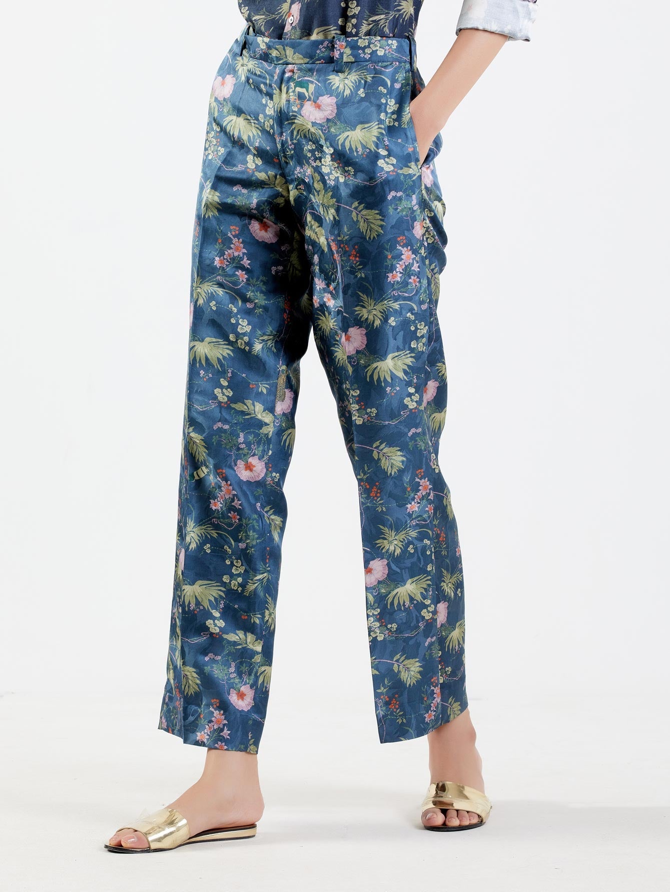 Premium Straight Fit Silk Damask Trousers in Midnight Blue - Elegant Formal Pants for Business, Office & Evening Events