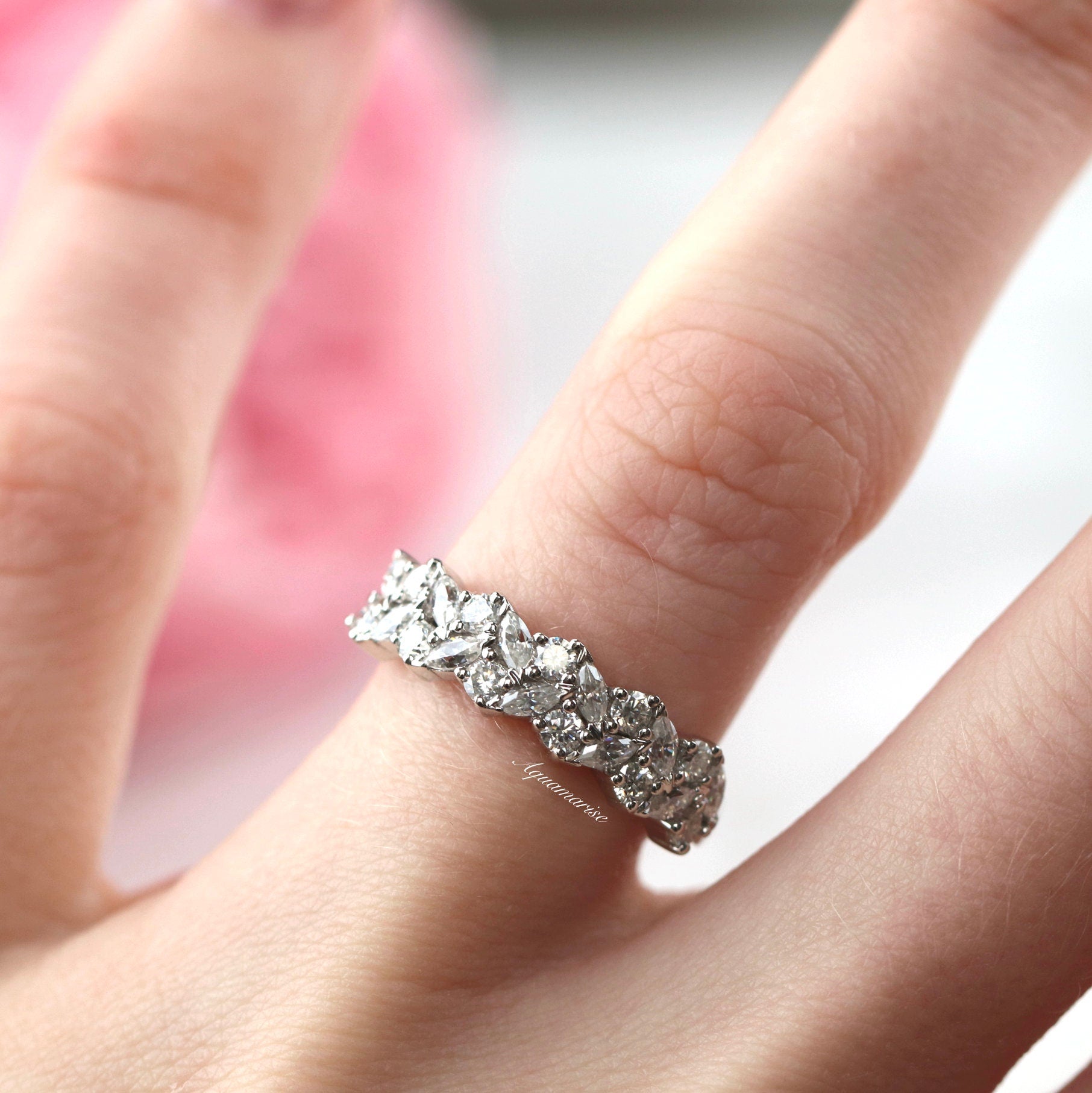 14K White Gold Marquise Natural Diamond or Moissanite Wedding Band - Perfect for Engagement Rings, Anniversary Gifts & Bridal Jewelry