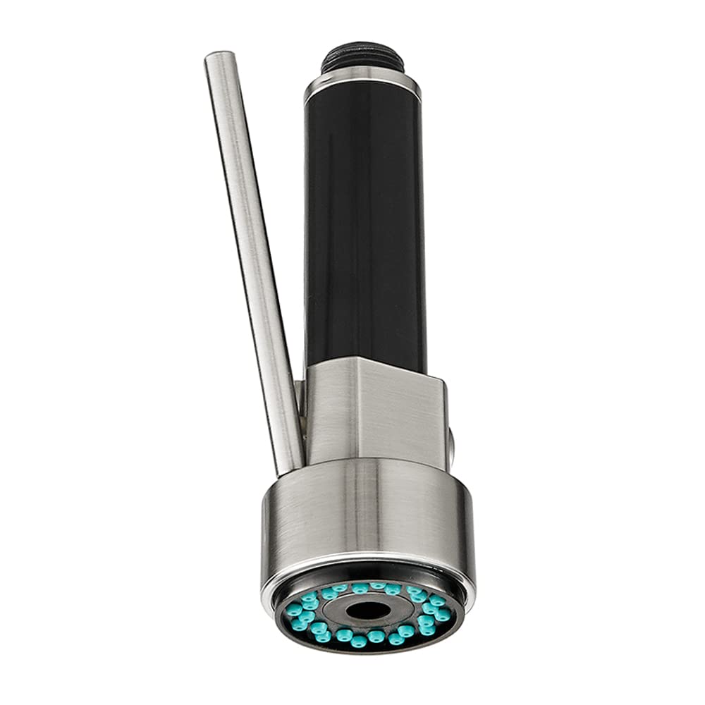 Kitchen Sink Pull Down Spring Faucet Spray Head Nozzle - Brushed Nickel with Black Handle - Replacement Spout Hose Sprayer for Modern Kitchens (Perfect for Dishwashing & Food Prep)