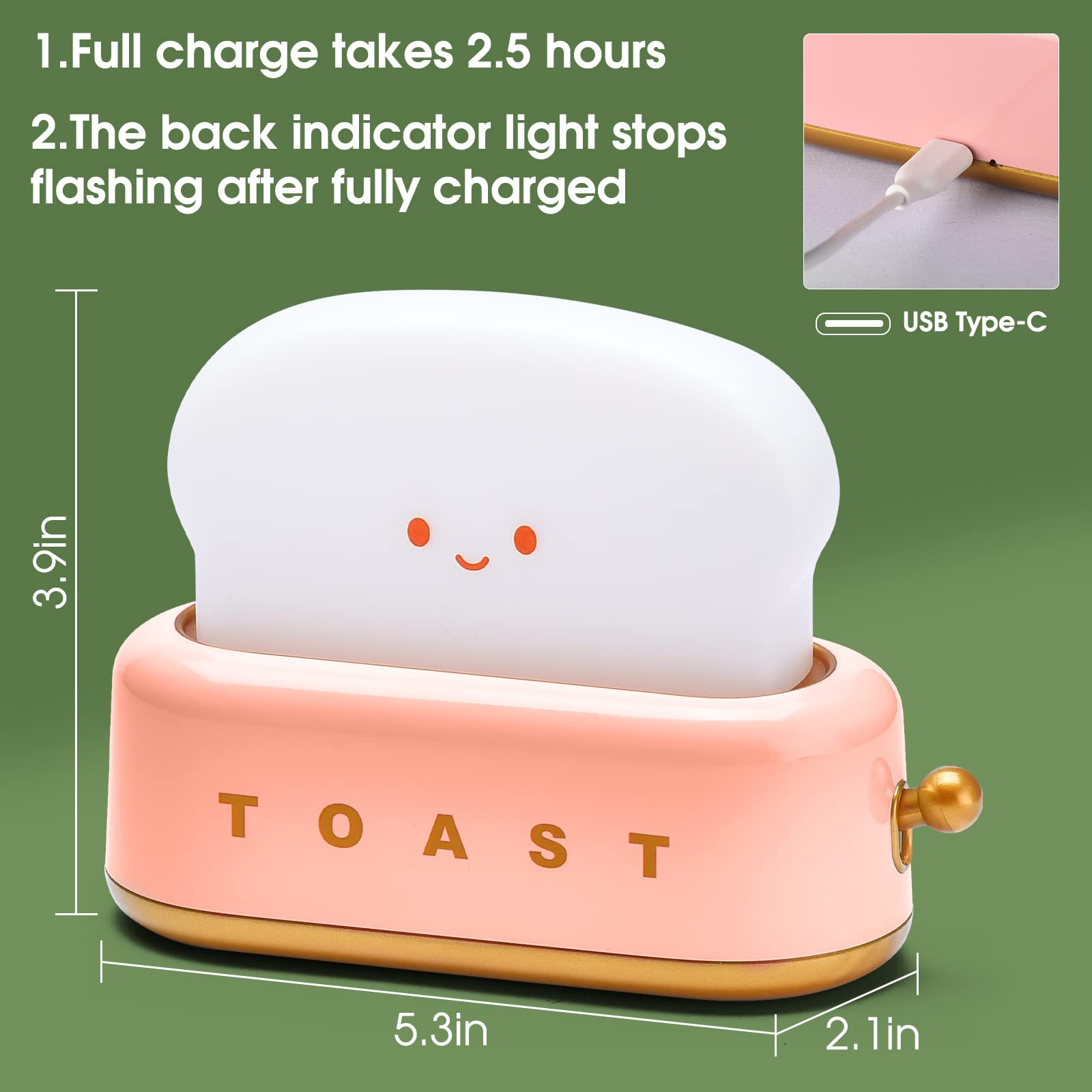 Kawaii Smile Toaster Night Light - Rechargeable LED Table Lamp with Timer & Auto Shutoff, Cute Home Decor for Bedroom, Living Room, Office - Perfect Gift for Kids & Adults (Yellow) - Creates Cozy Ambiance for Reading, Relaxing & Nighttime Comfort