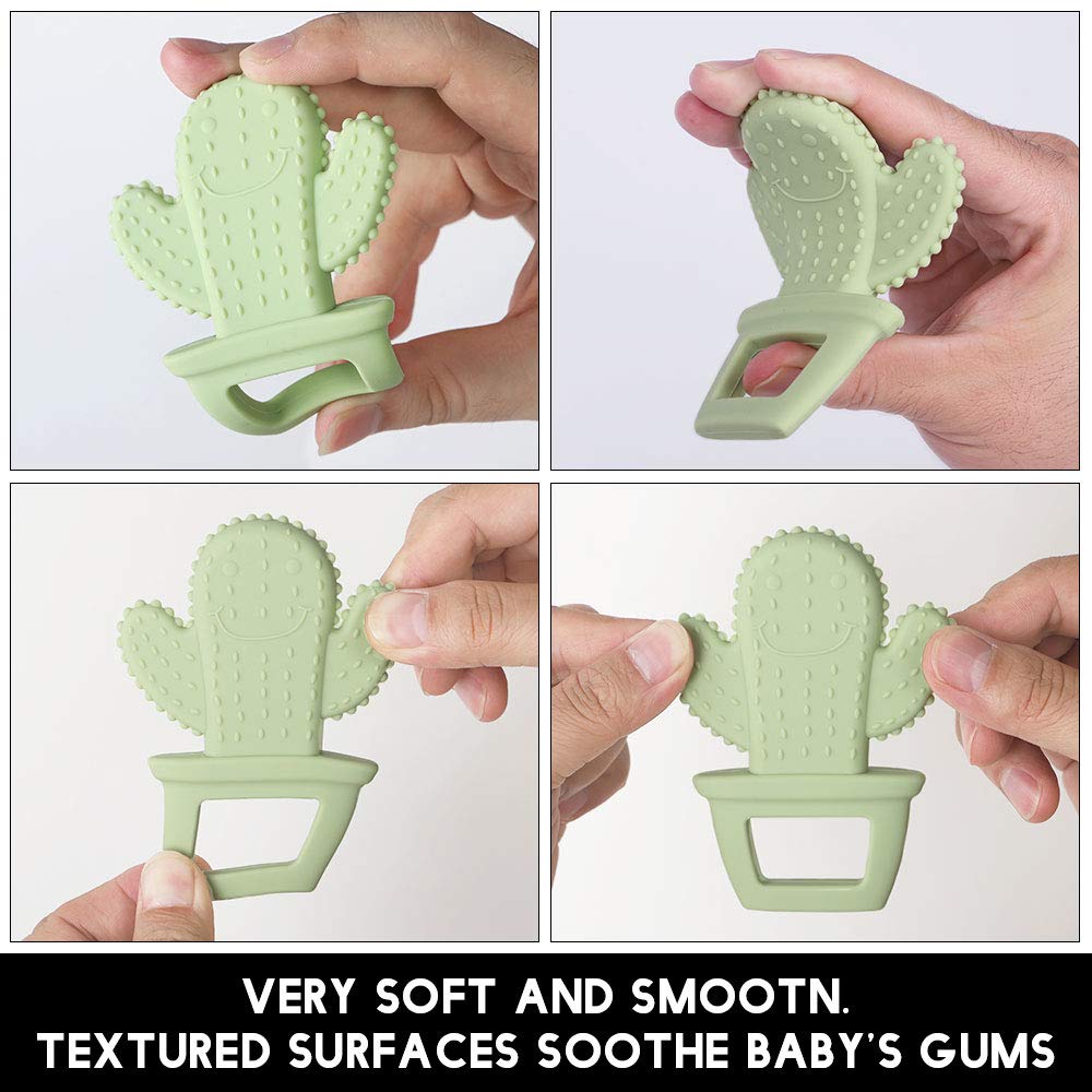 Organic Baby Silicone Teether & Sensory Chew Toys - BPA Free, Soft Infant Teething Pain Relief - Freezer Safe Food Grade Silicone - Perfect Shower Gift for Boys & Girls (Cactus) - Ideal for Soothing Sore Gums During Teething & Sensory Development