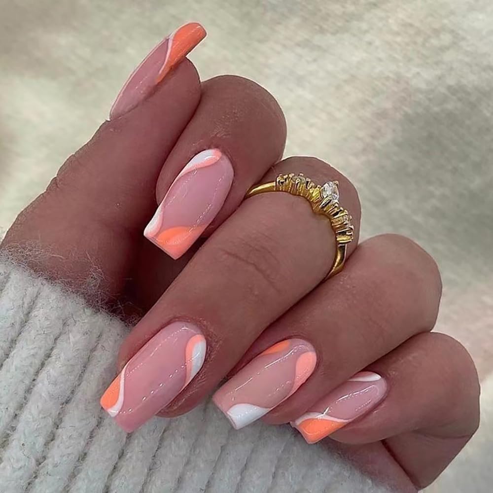 6 Packs (144 Pcs) Medium Press on Nails - Almond & Square Shape Full Cover Fake Nails with Adhesive Tabs, Acrylic Artificial Nails for DIY Manicure & Nail Art - Perfect for Parties, Weddings, and Everyday Wear