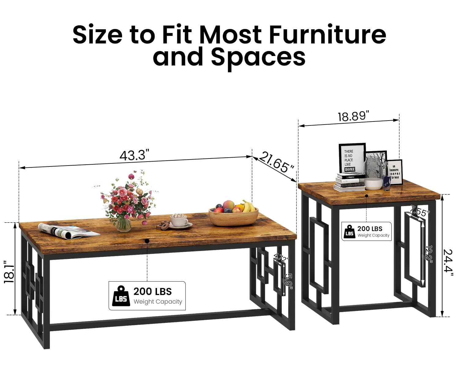 Modern 3-Piece Coffee Table Set with Side Tables - Rustic Brown Living Room Furniture for Small Spaces, Office & Apartments - Easy Assembly Home Decor for Cozy Gatherings & Entertainment Areas