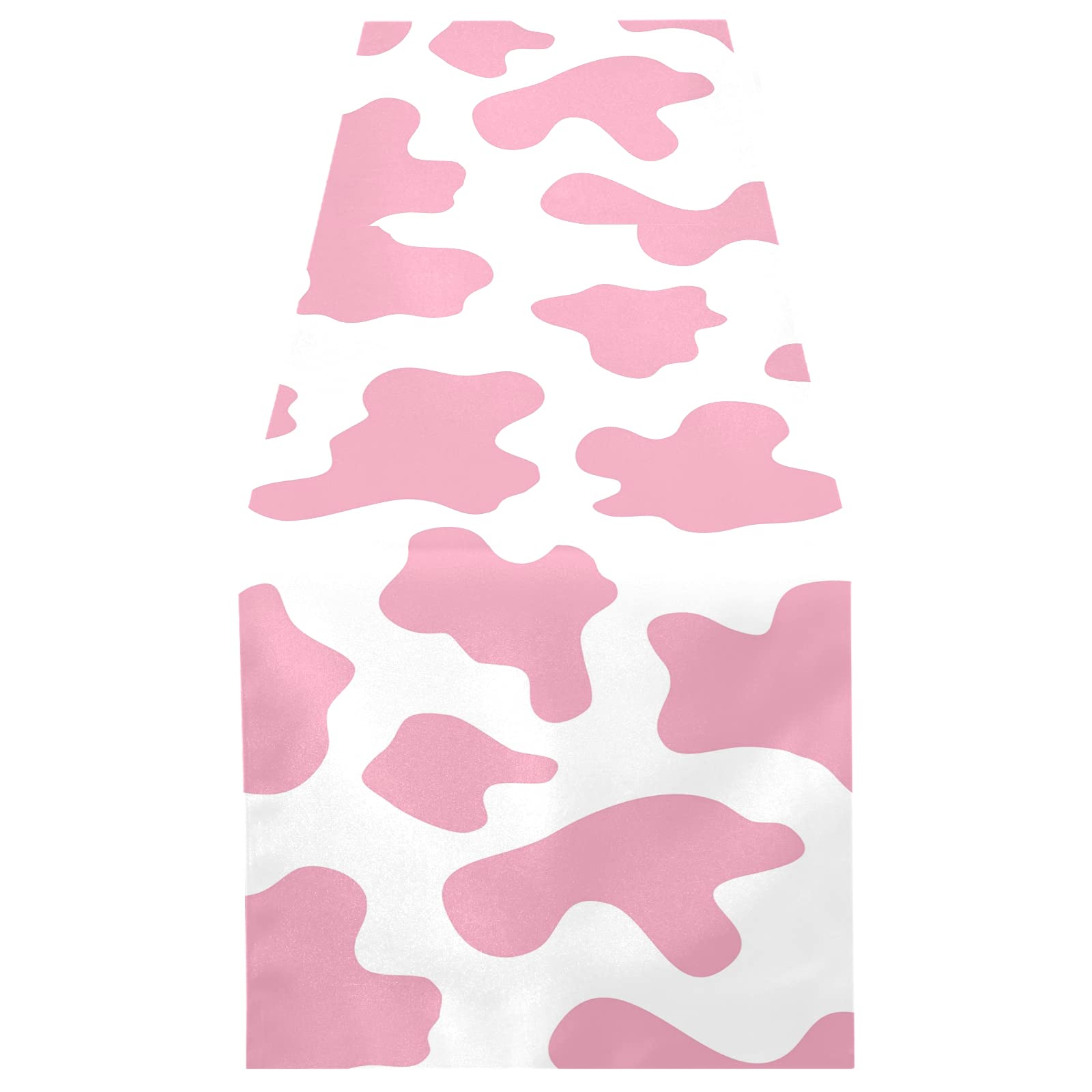 JUNZAN 108 Inch Long Pink Cow Print Table Runner - Farmhouse Dining Table Decor, Buffet Scarf, Dresser Runner for Kitchen, Wedding, Party, and Home Decor