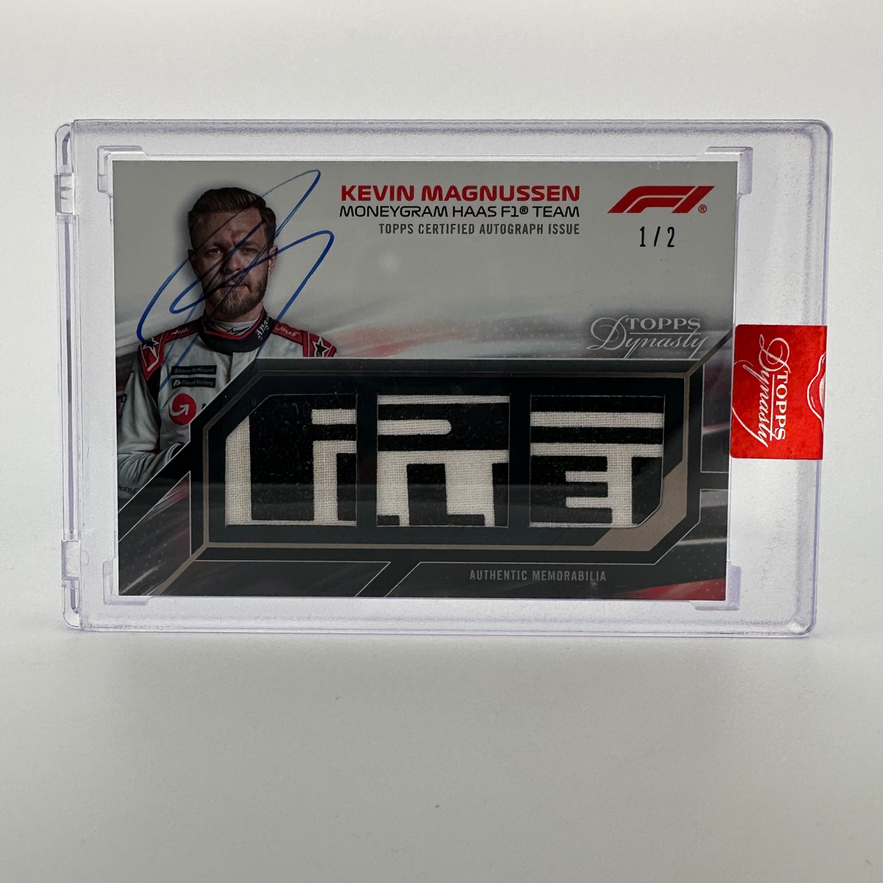 2023 Topps Dynasty F1 Kevin Magnussen #SDTRA KMII Triple Relic Autograph Card - Collectible Memorabilia for F1 Fans and Sports Card Enthusiasts