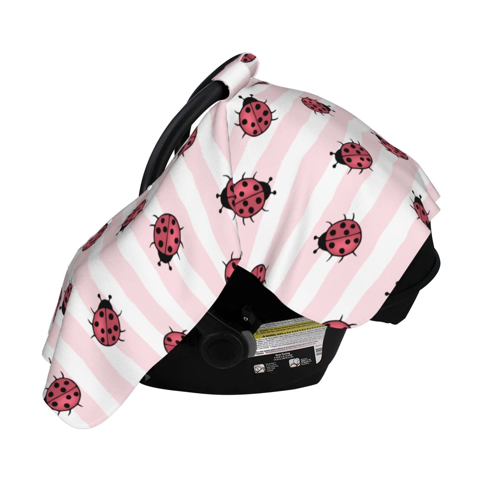 KiuLoam Ladybug Stripe Baby Car Seat Canopy - Nursing Cover & Breastfeeding Scarf for Moms, Infant Car Seat Cover & Multi-Use Stroller Cover for Boys & Girls - Perfect for Travel, Shopping & Outdoor Activities