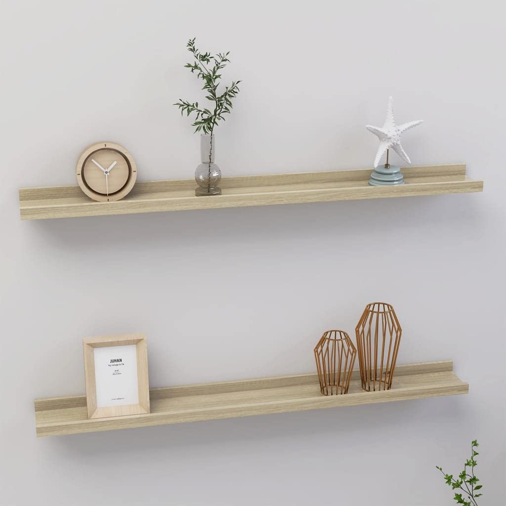 SKM Floating Wall Shelves Set of 2 - Sonoma Oak Wooden Shelves 31.5