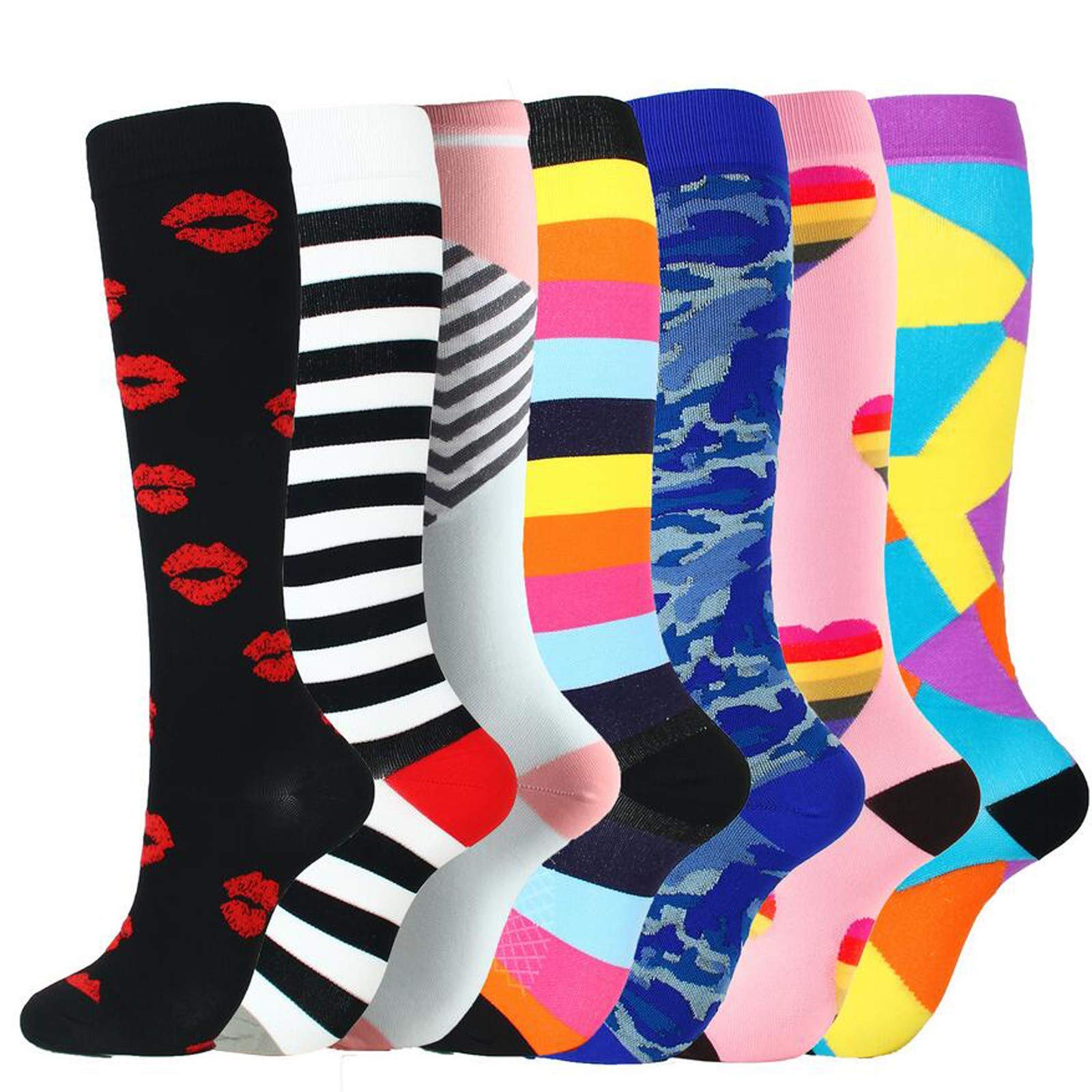 Winsopee 7 Pairs Unisex Compression Sports Socks - Wide Calf Support for Running, Hiking & Workout (Black, Large) - Ideal for Athletes & Active Lifestyles