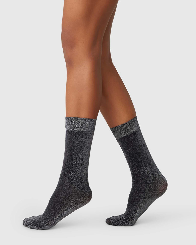 Swedish Stockings Ines Shimmery Black Socks - Elegant Shimmer Hosiery for Women, Perfect for Evening Events, Parties & Special Occasions