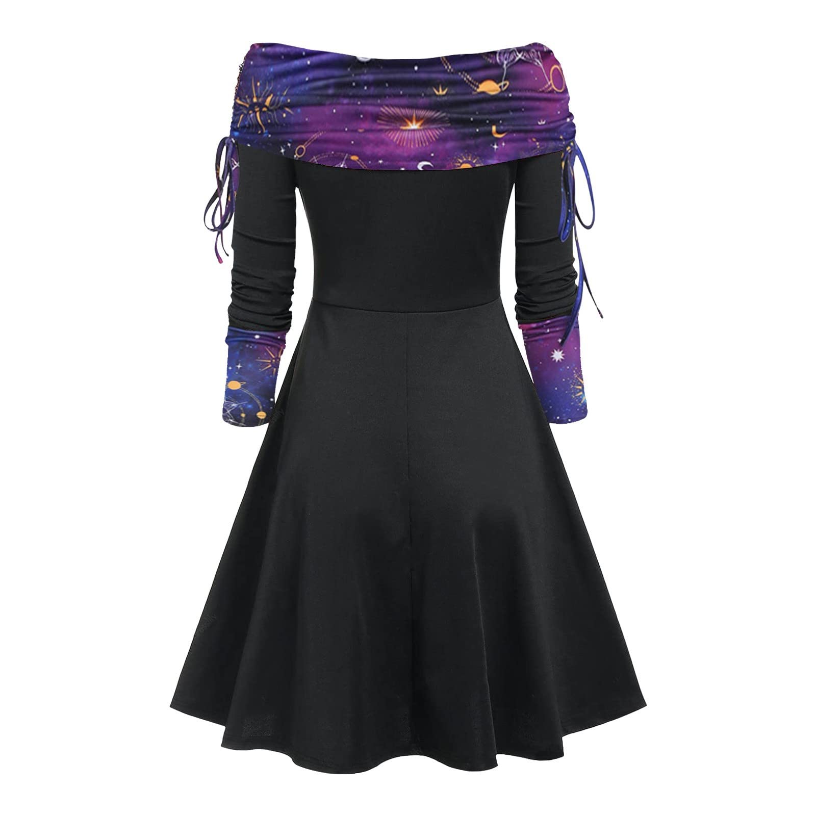 2024 Women's Fall Convertible Neck Striped Flare A-Line Dress - Long Sleeve Cinched Waist Christmas Party Dress for Holiday Gatherings & Office Wear