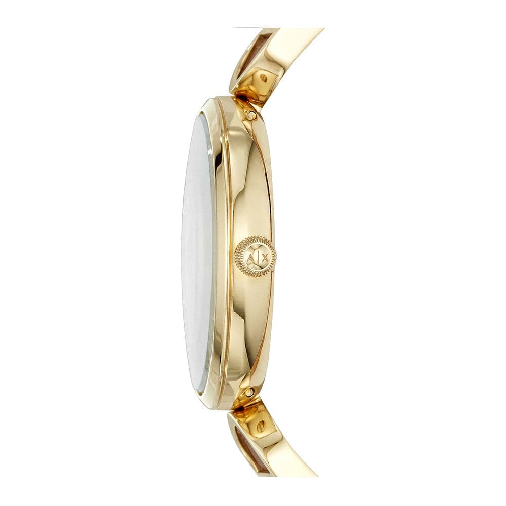 ARMANI EXCHANGE AX5326 Women's Gold-Tone Stainless Steel Watch with Purple Leather Strap - Quartz Analog - Perfect for Office, Party & Everyday Wear