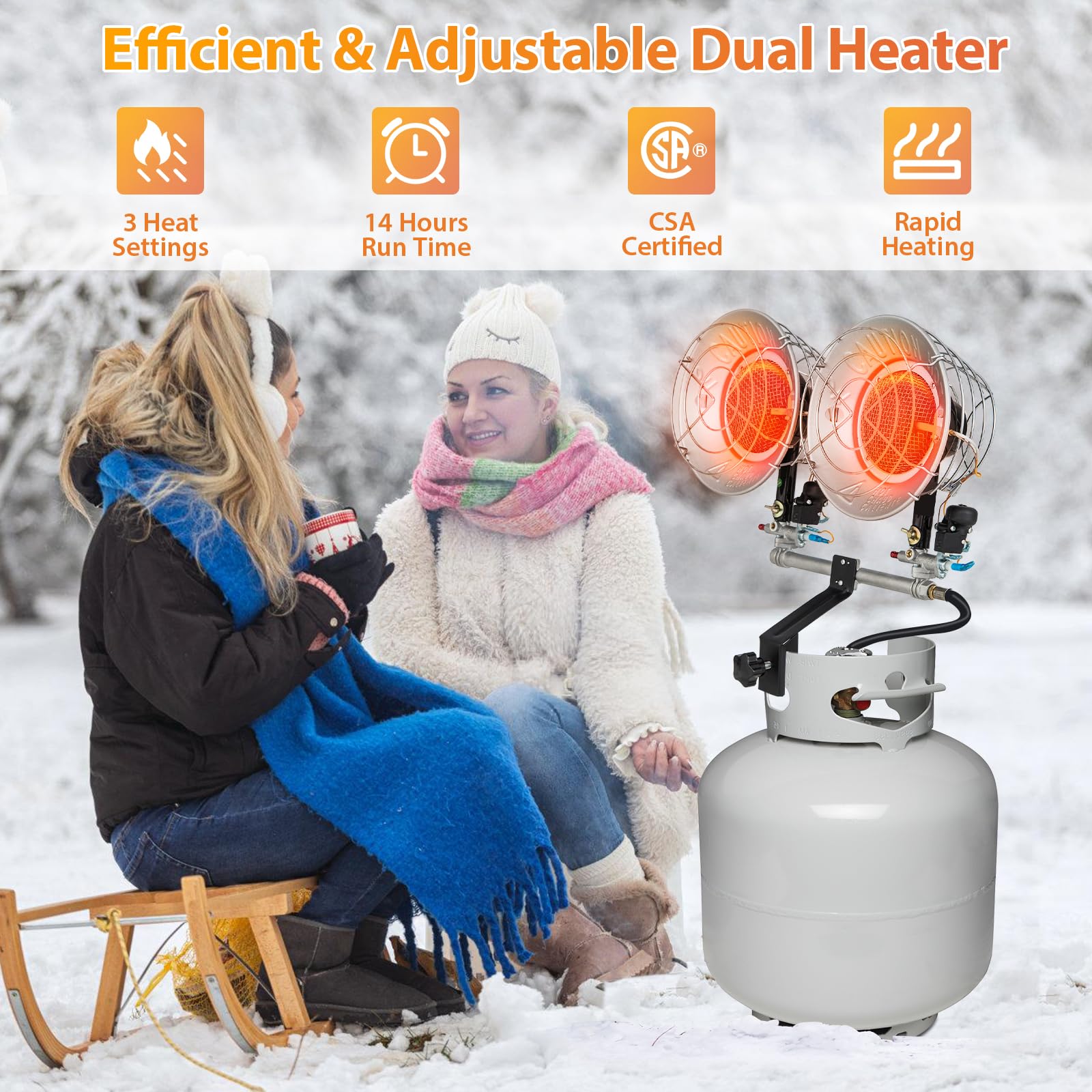 COSTWAY 30,000 BTU Dual Propane Tank Top Heater - Adjustable Outdoor Heater with Dual Burners & Safety Tip-over Switch - Portable Heating for Camping, Fishing, Hunting, Patio, Garage & Backyard Use