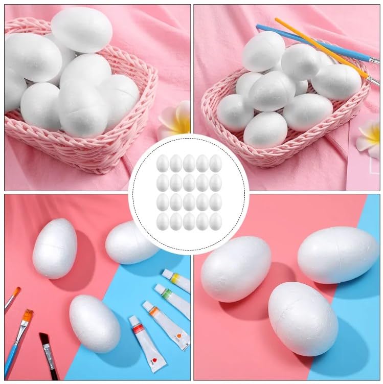LUOZZY 30 Pcs White Styrofoam Easter Eggs - 6cm Polystyrene Foam Craft Eggs for DIY Decorations, Easter Basket Fillers, Spring Home Decor & Party Supplies